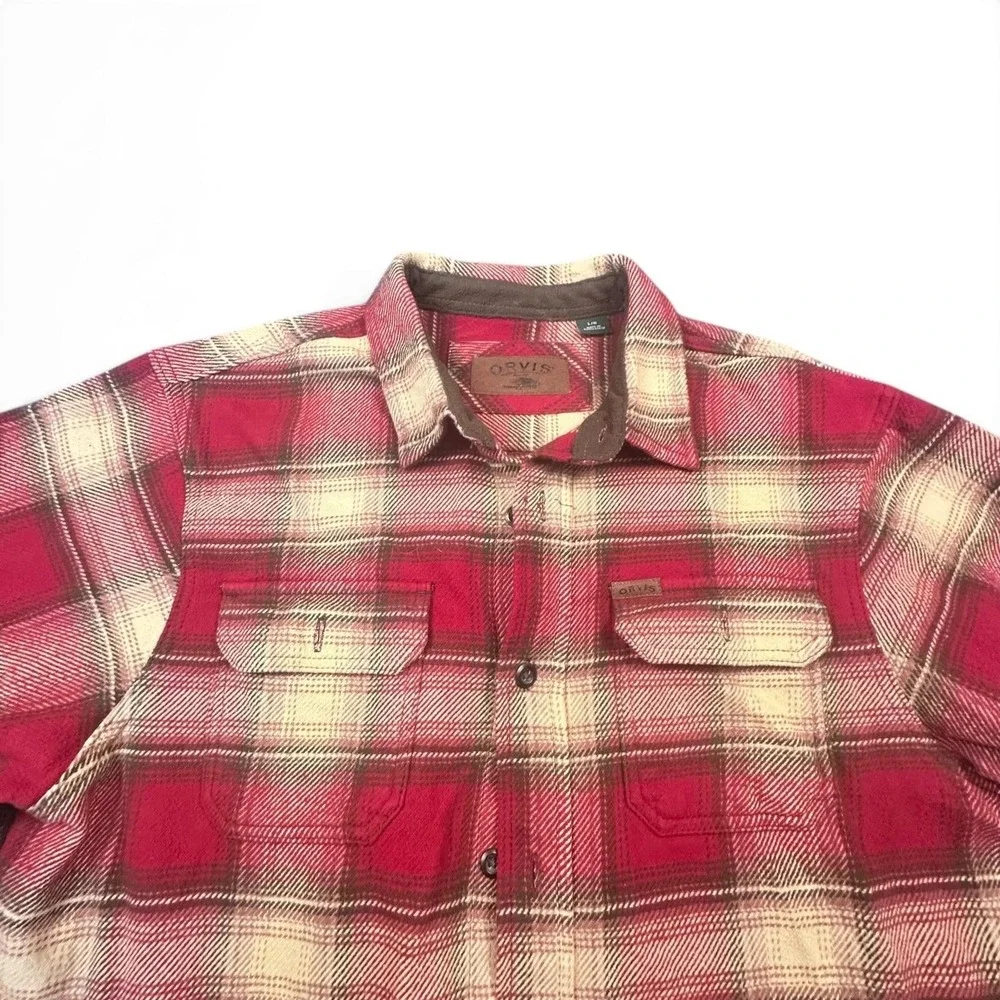 Orvis Shirt Mens‎ Large Red Plaid Flannel Button Down Long Sleeve Lined Casual